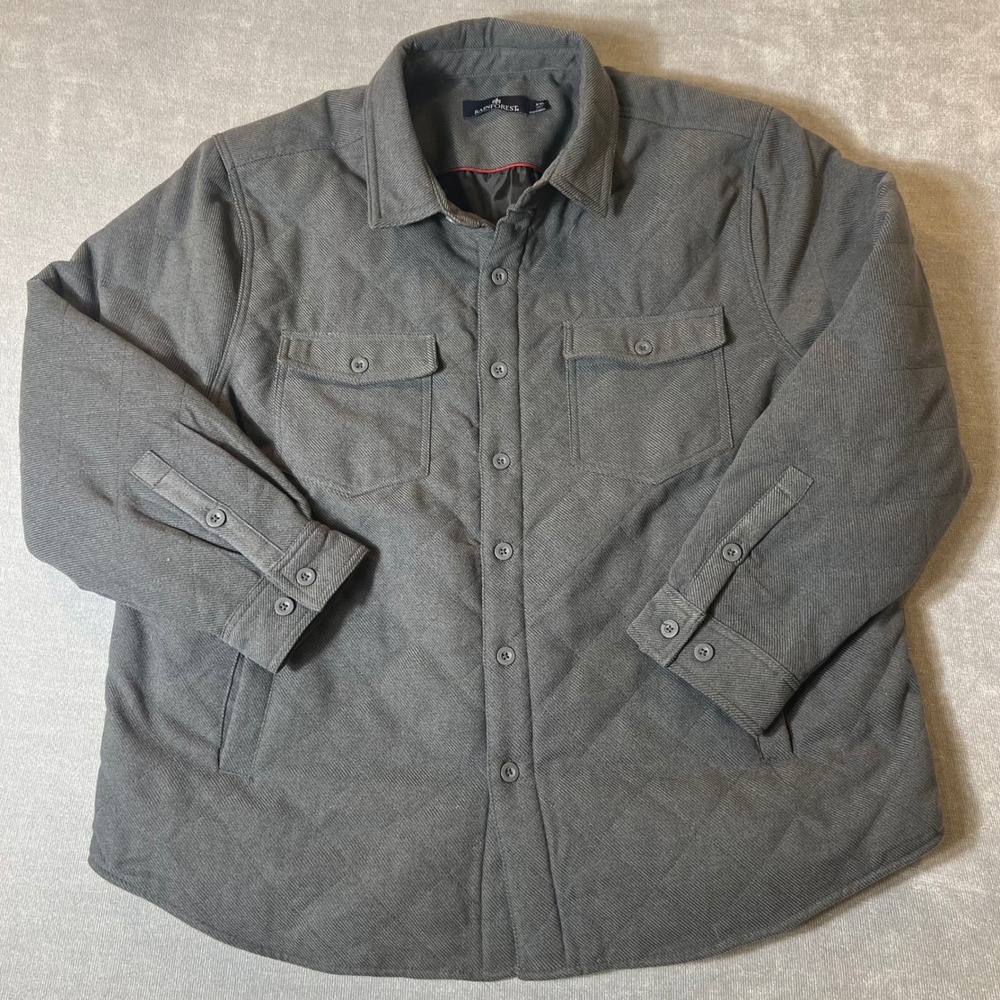 Rainforest Mens XXL Quilted Shirt Jacket Gray Button Front Lined Shacket Coat